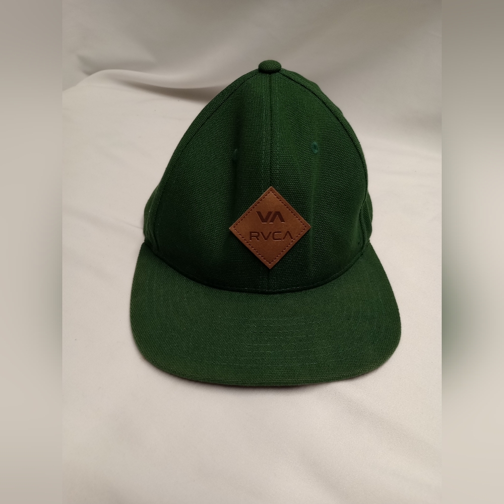 RVCA VA Snap Back Cap Hat‎ Adjustable SnapBack Green Leather Logo